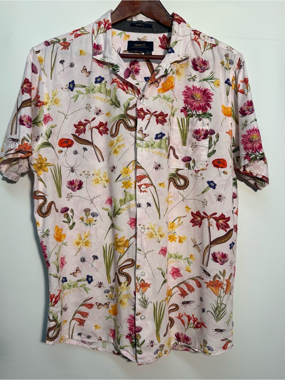Roark Journey Pictish Floral & Snake Print Button-Down Shirt - Pink Multi